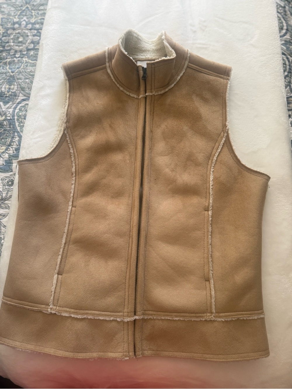 Kate Hill Camel Faux Shearling Zip-Up Vest
